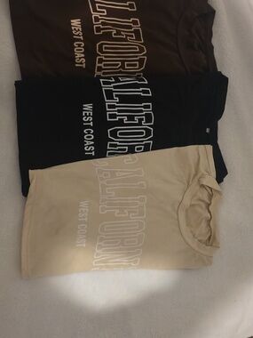 SHEIN California 'West Coast' Graphic Tee Pack - Beige, Black, Brown